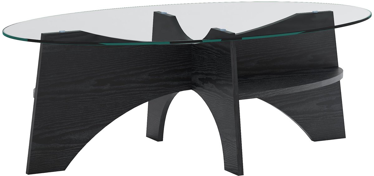 Merax Ovale Salontafel 104 9 X 60 X 35 6 Cm - Veiligheidsglas Blad - Onderstel In Zwarte Houtlook - Stabiel Waaieronderstel - Moderne Bijzettafel - Woonkamertafel