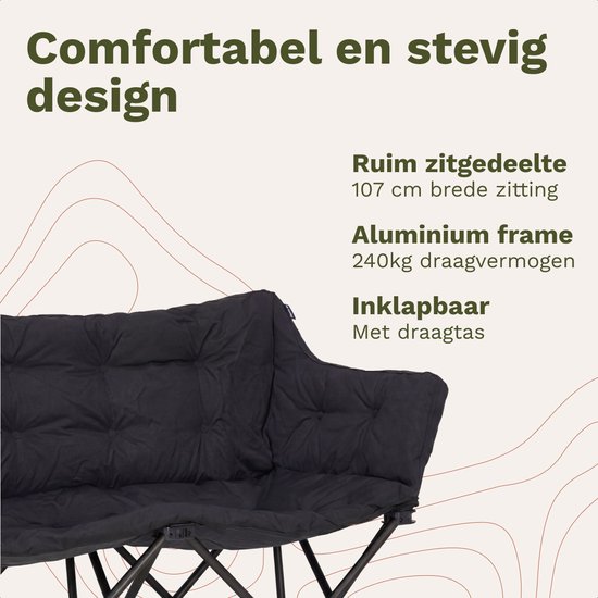 TRVLMORE Campingstoel - Opvouwbaar - 2-Persoons - 240KG Draagvermogen - Incl. Draagtas - Vlinderstoel - Kampeerstoel - Vouwstoel - Zwart van Merkloos — afbeelding 3
