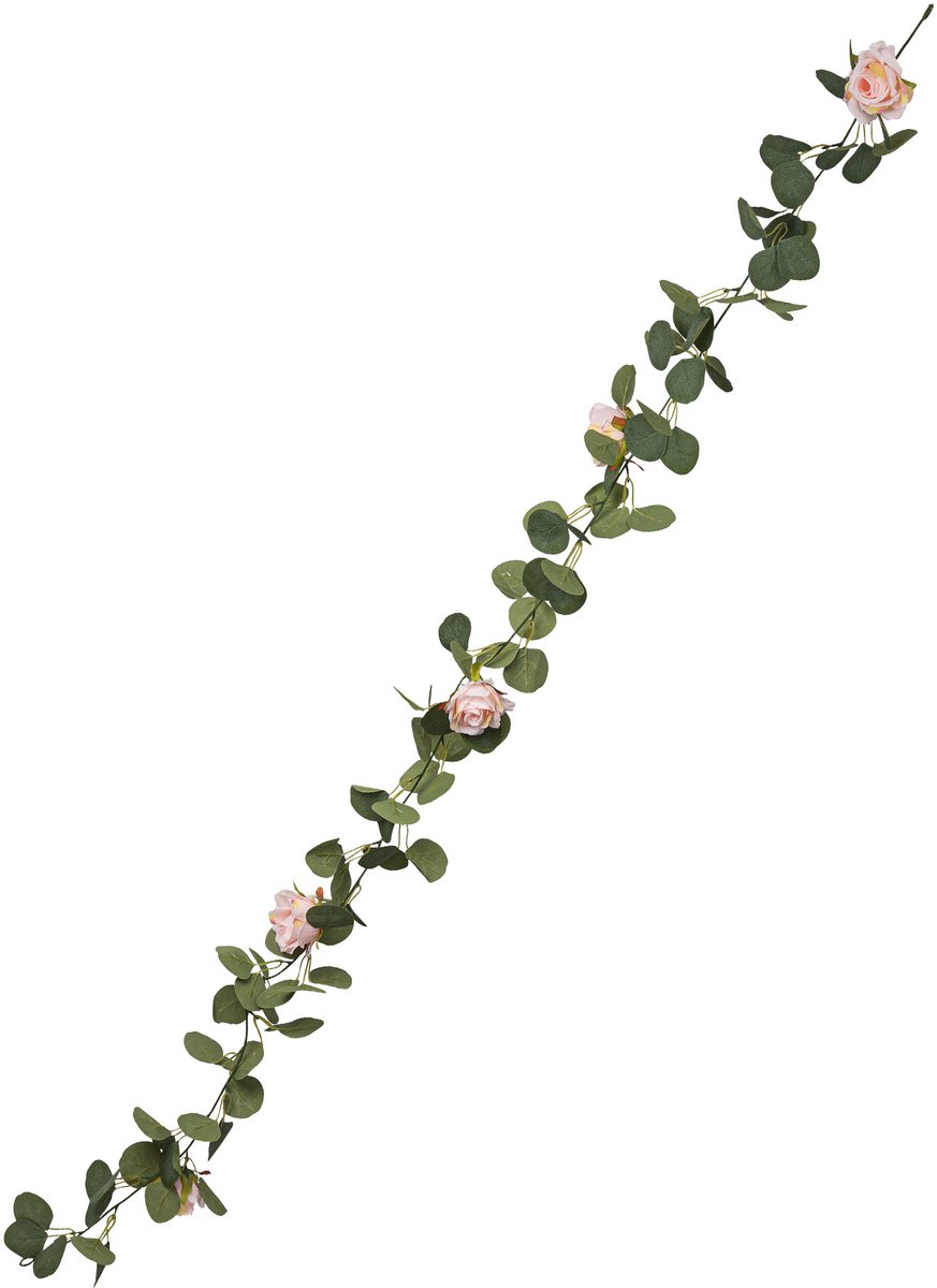 ARTYFETES - Slinger van rozen en eucalyptus groen en roze 1,70m kunstmatig