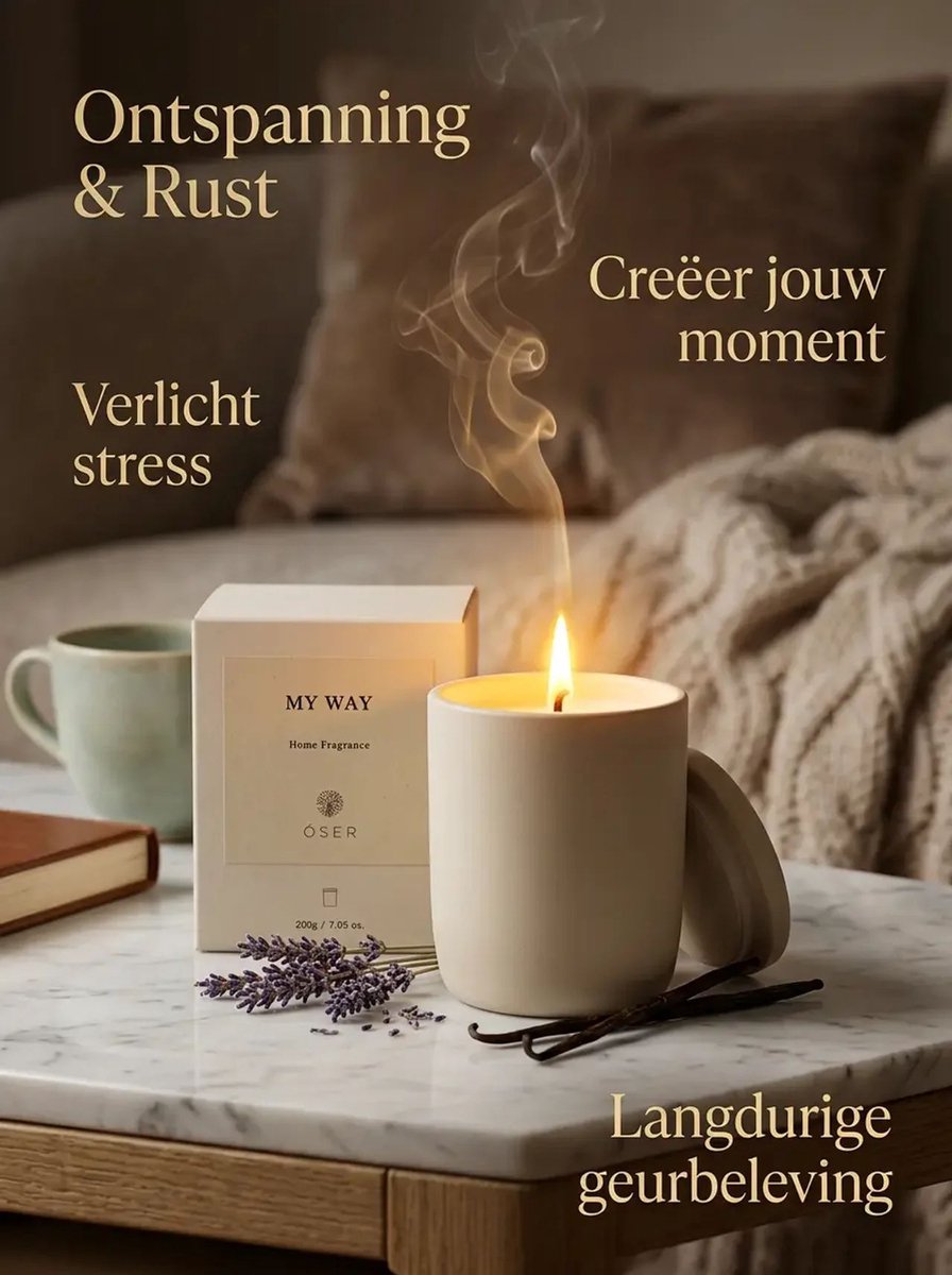 ÓSER Geurkaars - Geurkaarsen - Geurkaarsen Geschenkset - Geurkaars Rituals - Interieurparfum - Huisparfum Cadeau - Huisgeur Geurstokjes - MY WAY 200g — cadeau in Wonen & Interieur - foto 2