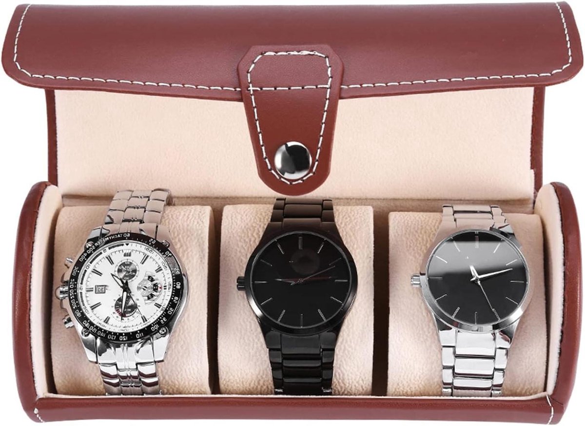 Cilinder Watchhouder Armband Horloge Display Voor Mannen en Vrouwen, Zwart PU Leren Horlogebox Organizer Voor Reizen - Opbergdoos voor Horlogesruiseicoon.
