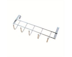 Eén roestvrijstalen opberghaak met vijf haken, perfect voor het opbergen van spullen in de keuken, aan kastdeuren en achterdeuren. Eenvoudig te installeren zonder boren. Een ideaal keukenaccessoire en opbergoplossing.