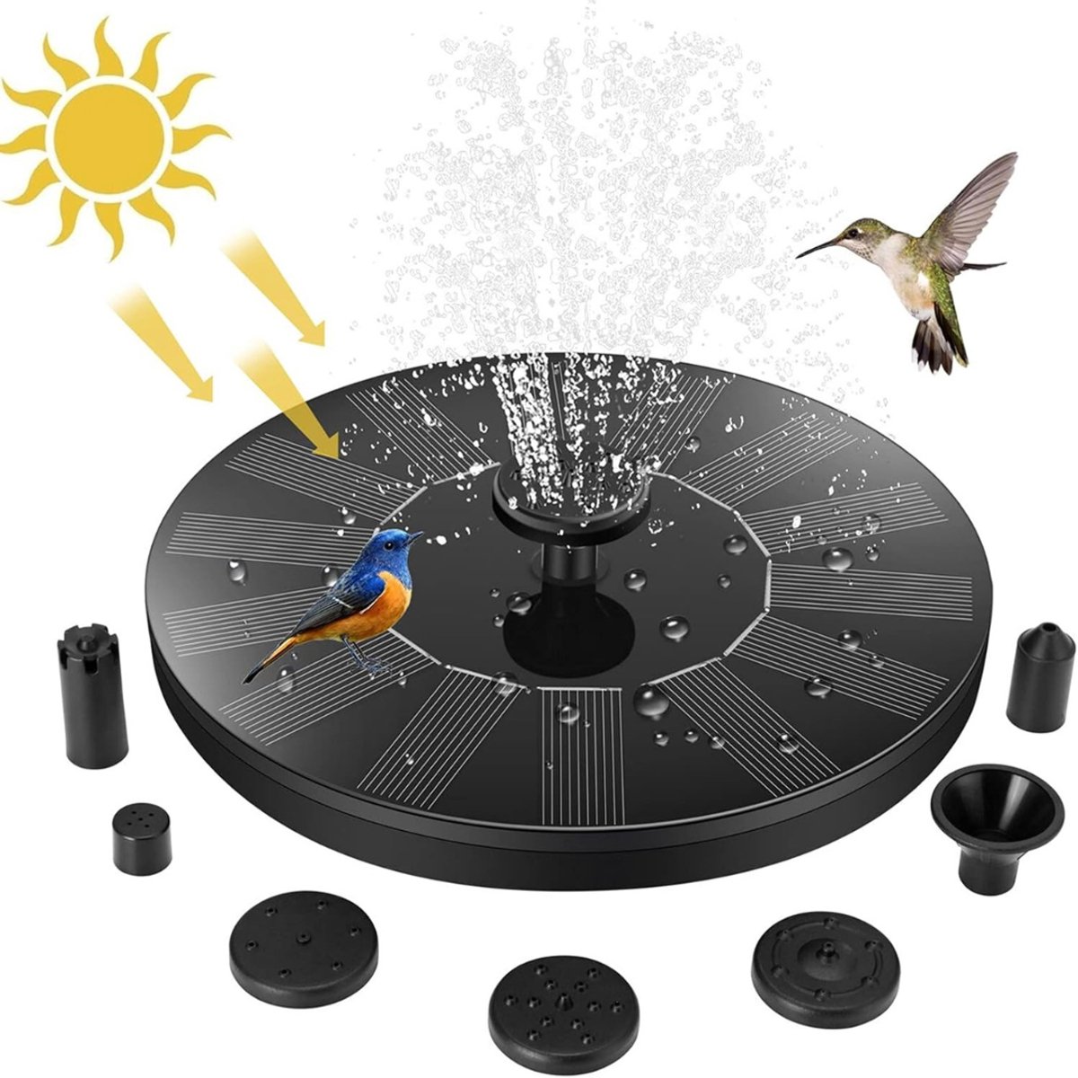 MIRA®SOLAR Fontein op Zonne Energie - Vijver Tuindecoratie Zwembad Fontein - Vogelbadje Fontijn - Zwart - ‎16cm x 16cm x 5cm