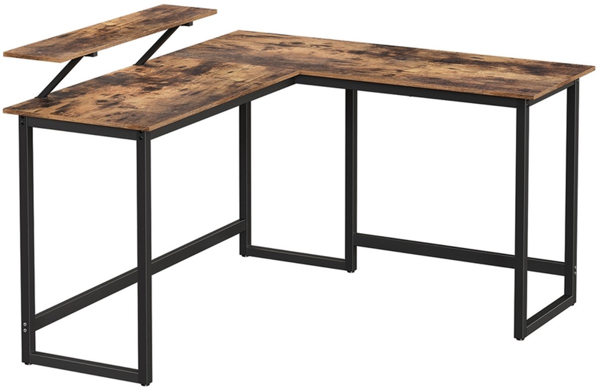 L-vormig bureau – Ruimtebesparend computerbureau – Hoekbureau voor thuiswerkplek – Vintage bruin-zwart – 140 x 130 x 89 cm