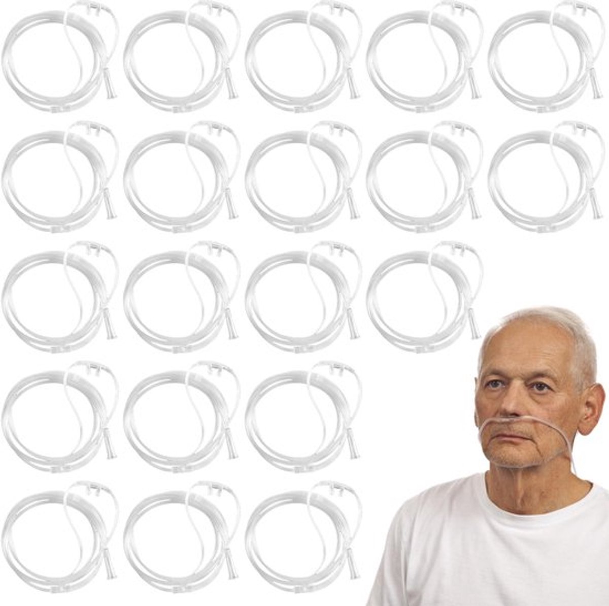 KARZO - Verpakking van 20 zuurstofbrillen, neusbrillen: 300 cm neusbril voor zuurstofapparaat, neusbrillen, zuurstofbril met O2-slang voor zuurstofapparaat, ademhalingstherapie, neusbrillen, zuurstofslang