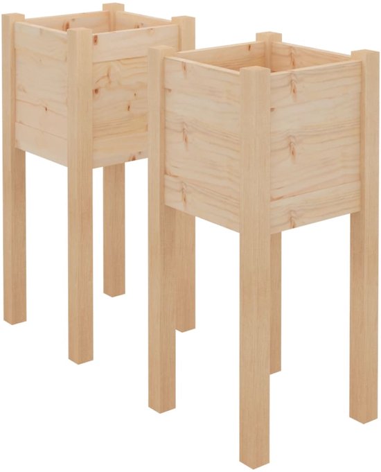 Foto: Houten plantenbakken set van 2 31x31x70cm massief grenenhout tuinbak buiten