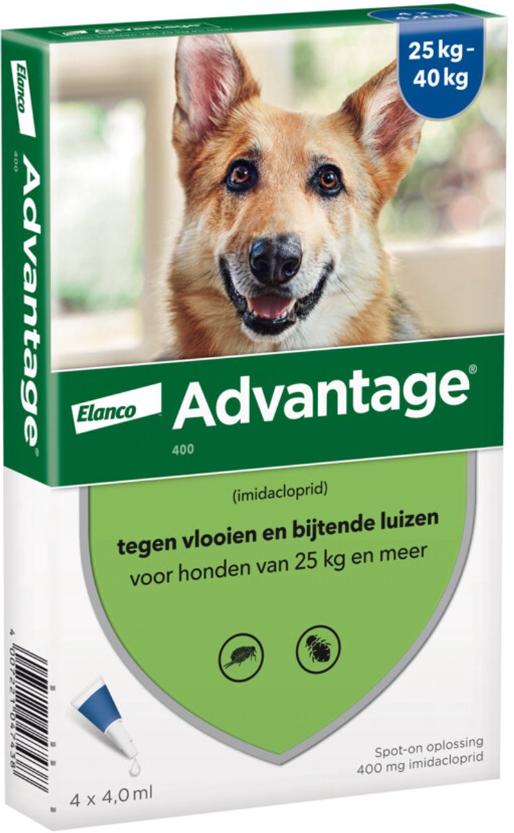 Advantage Anti Vlooiendruppels 400 Hond 25 - 40 kg - 2 x 4 pipetten - Voordeelverpakking