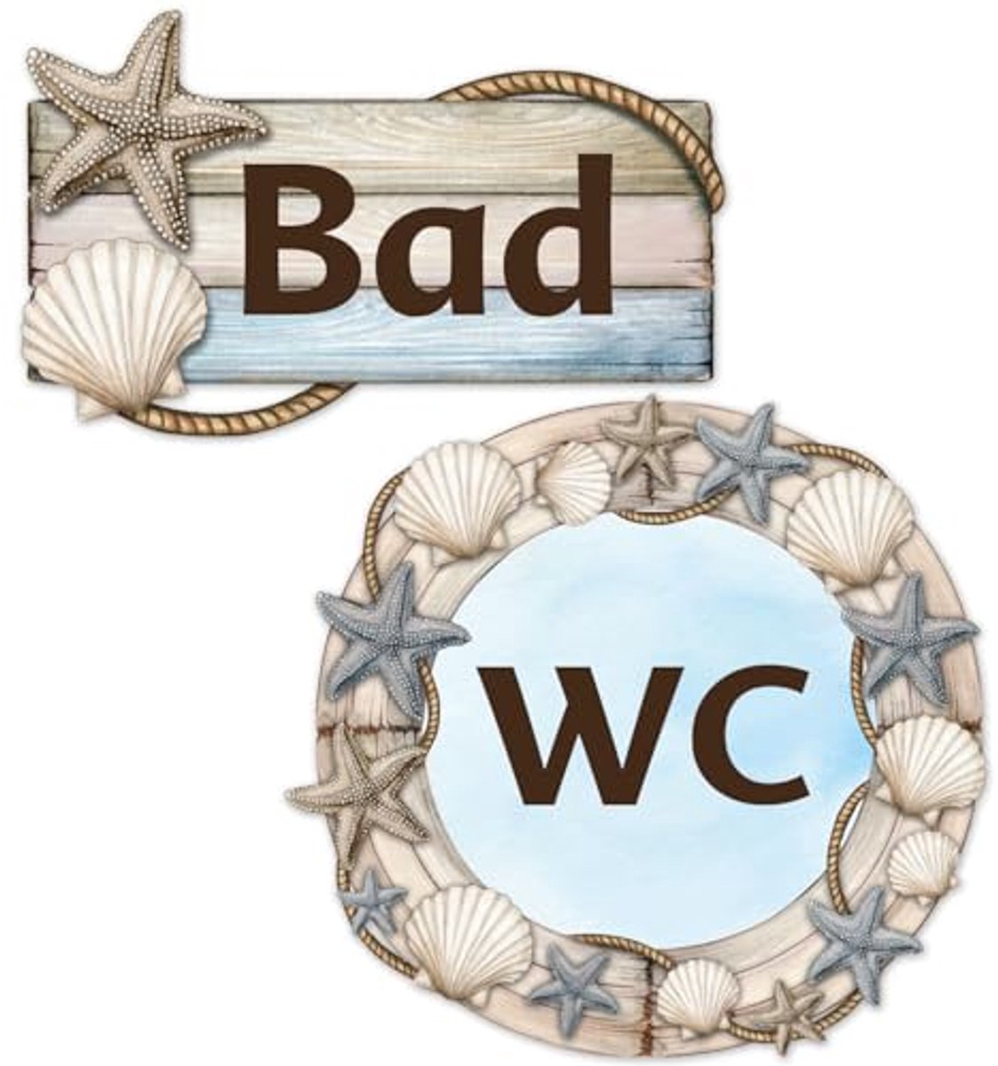 Ultiluxe® Deursticker Badkamer - 2 Stuks - WC Sticker - Bad Sticker - 10 cm - WC en Bad stickers - Vinyl Sticker - Zelfklevend - Maritiem Design - Beige/blauw