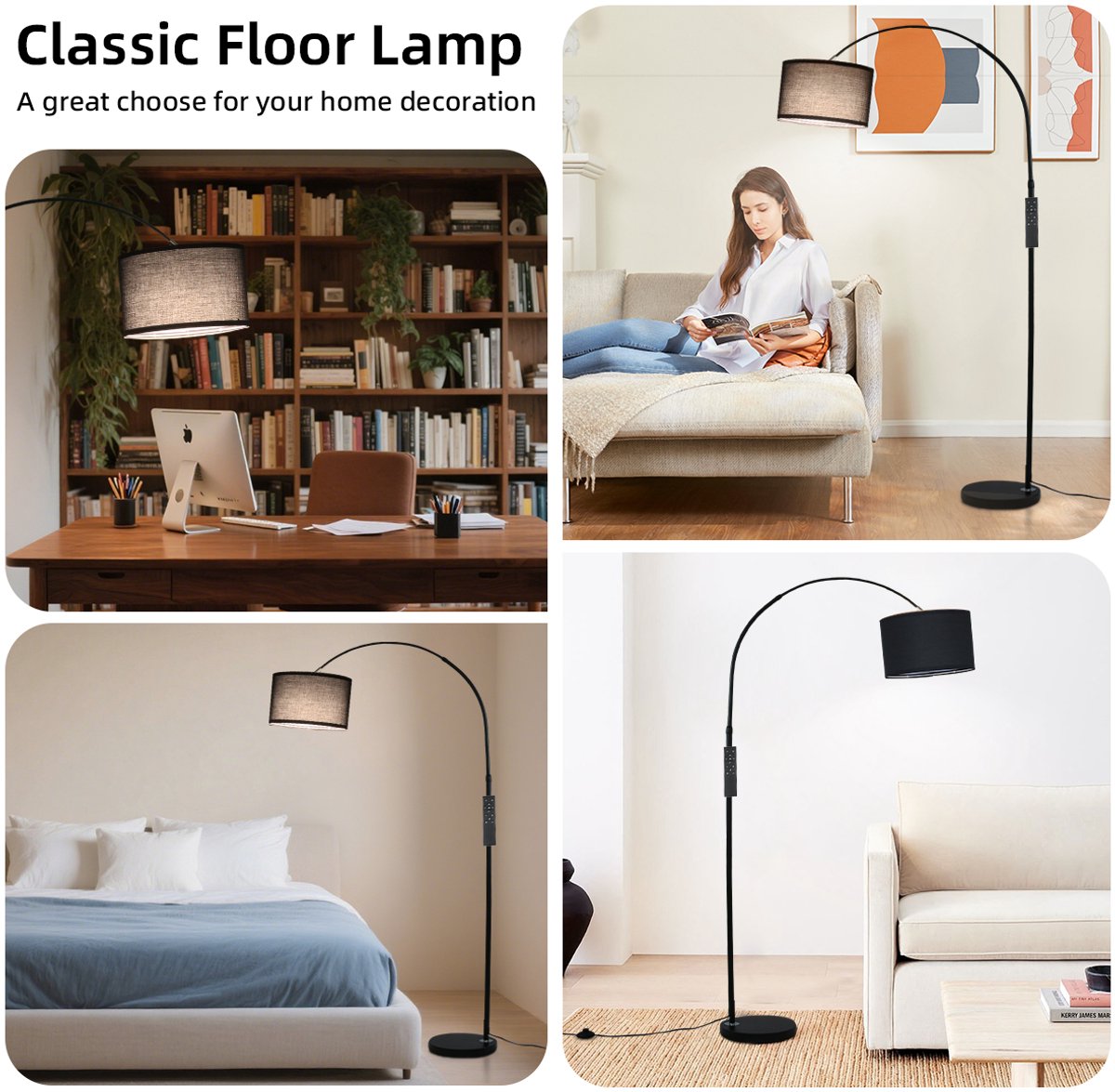 ANTENLICHT Moderne Vloerlamp Zwart - Staande Lamp Met Zwart Kap - 1 lichts 9W - 3000K-6000K 860LM - H 165 -180cm - Naturel - Woonkamer - Slaapkamer - Met Afstandsbediening & Voetschakelaar thumbnail 4