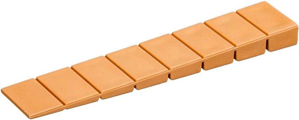 Deurstopper Set - Kunststof Wiggen 25 Stuks - Robuuste Onderlegkeggen 20x100x8mm - Meubelwiggen in Esdoornkleur - Universele Wiggen met 8 Regelniveaus