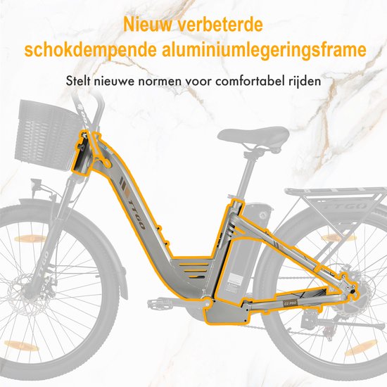TTGO Elektrische Fiets - Tot 120 km Actieradius - 18Ah Accu - 26" stadsfiets - Shimano 7 Versnellingen - LCD Display - zilver van TTGO — afbeelding 4