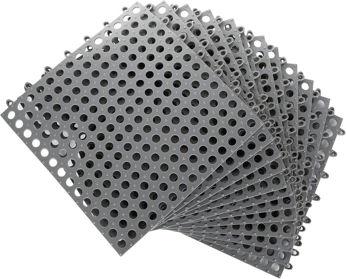 Pack van 12 Interlocking Vloertegels voor Douche en Badkamer met Afvoeropeningen - Antislip en Comfortabel