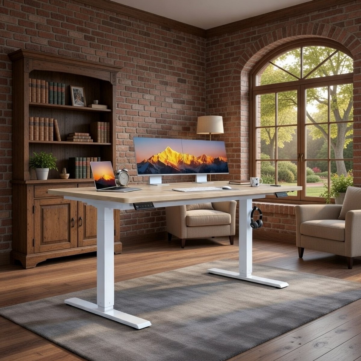 Elektrisch Zit-Sta Bureau 110x60 cm – Verstelbaar Bureau met Geheugenfunctie, Ergonomisch Sta Bureau, Stil Motorframe, Modern Thuiskantoor Bureau Beige – NoviHome