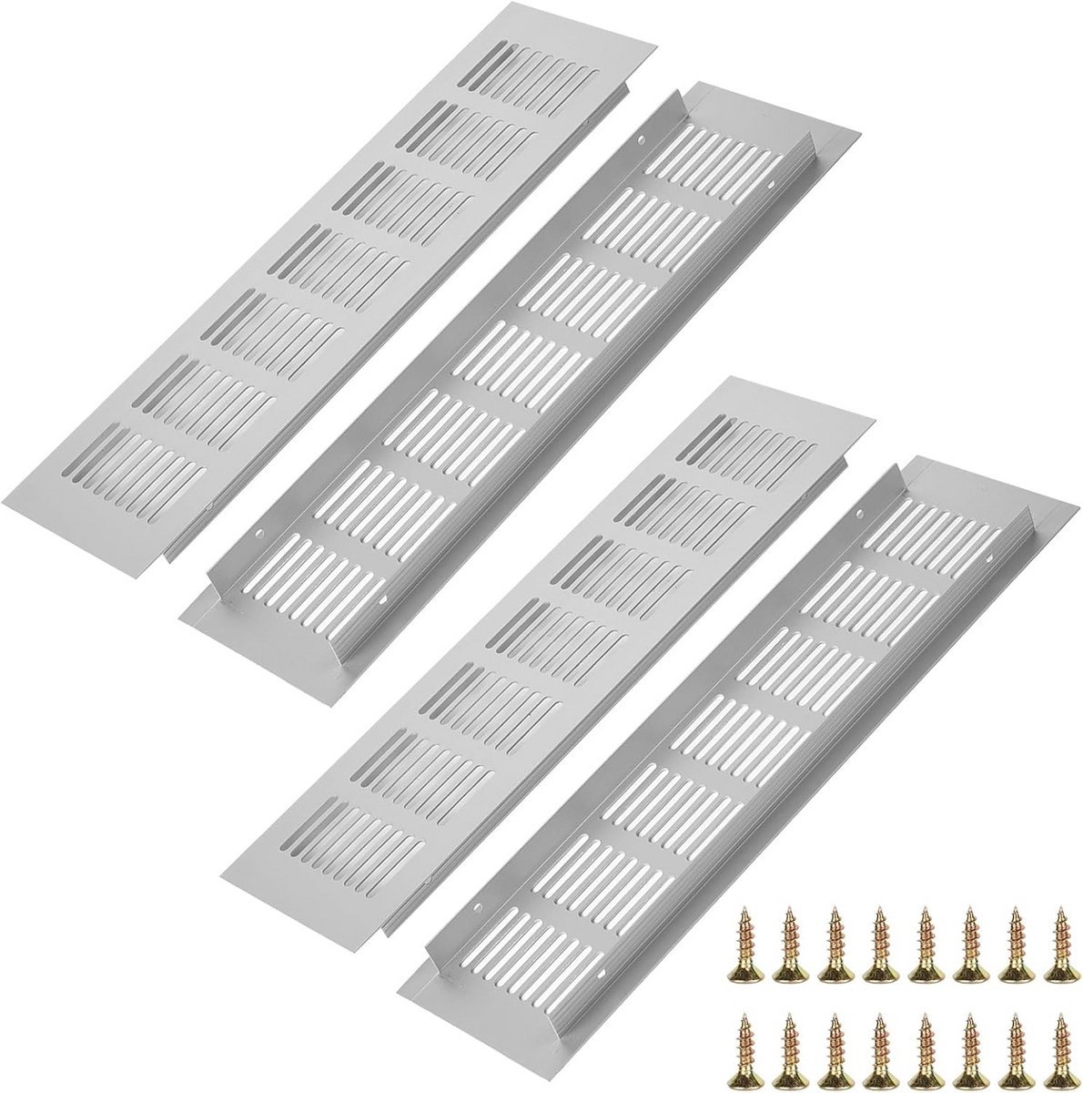 Ventilatieroosters 4 stuks, rechthoekig, 80 mm x 300 mm, voor schoenenkast, badkamer en keuken