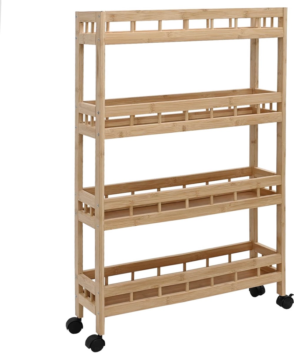 vidaXL - Keuken - Trolley - met - Wielen - Naturel - 60 - x - 18 - x - 97 - cm - Bamboe