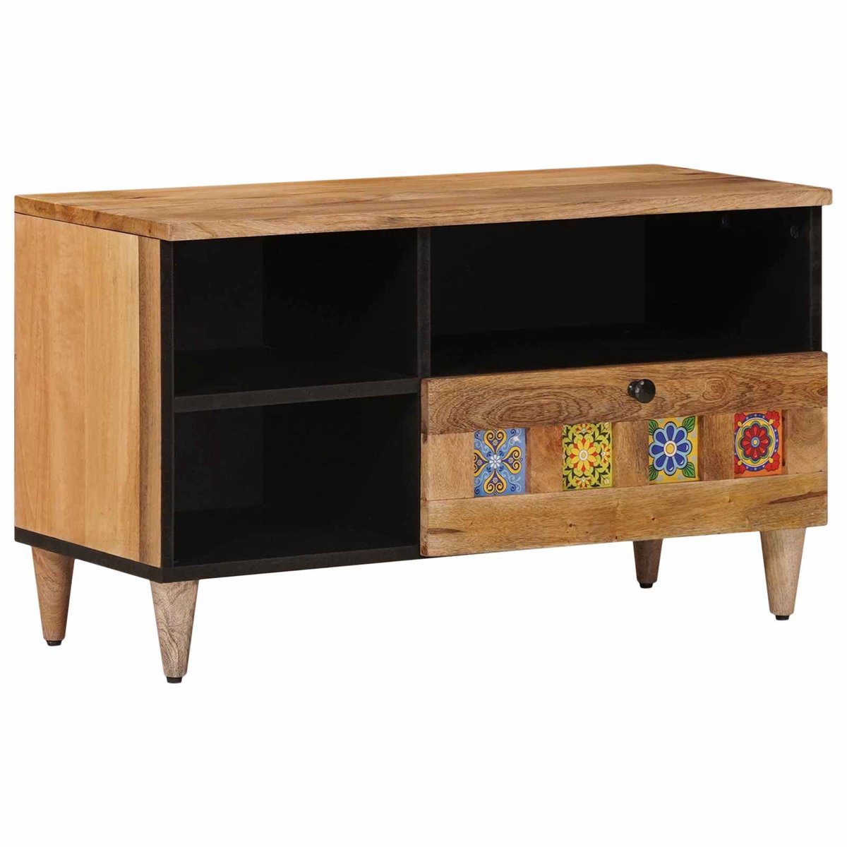 vidaXL - TV - Kast - met - lade - Naturel - 80 - x - 33 - x - 46 - cm - Massief - Mango - Hout