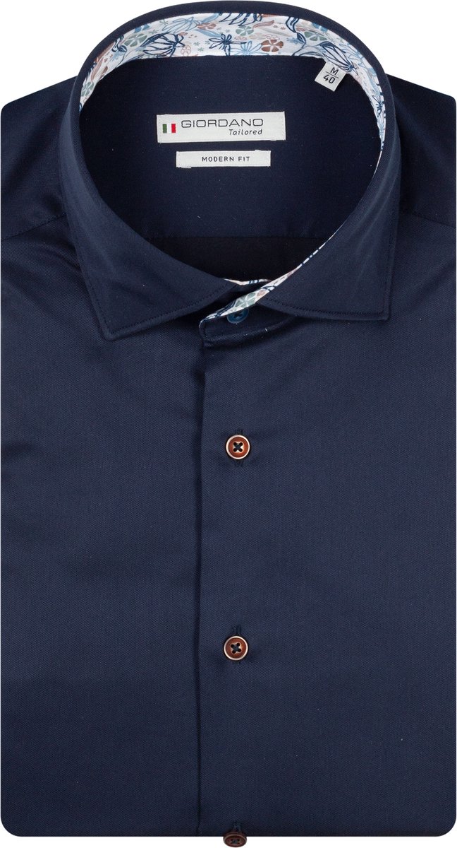 Giordano – Locarno – Heren – Twill – Effen - Overhemd - Navy – 617864-60