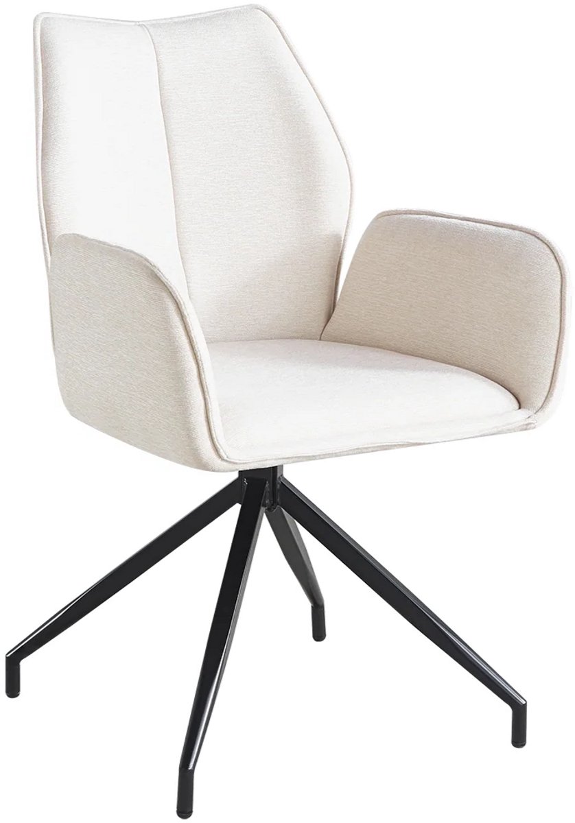 SET DEAL: 6 stuks Eetkamerstoel met armleuningen draaibaar beige chenille Halix eetstoel zetel