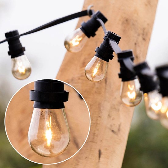 Guirlande lumineuse d'extérieur LumenXL 15 mètres 30 luminaires - Ampoules LED à filament en U 1 watt 2650 K - Variateur IP44