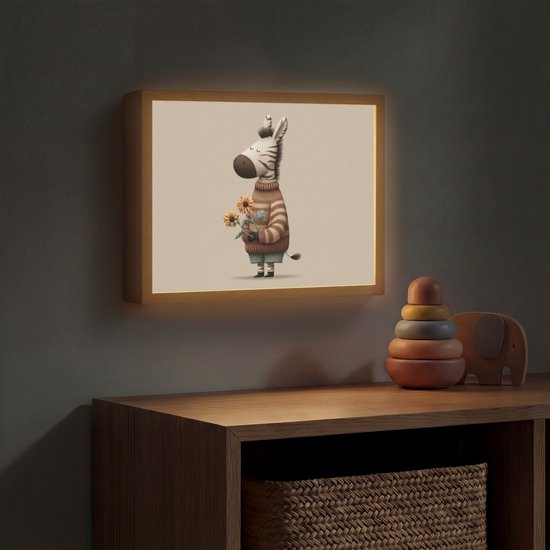 Nachtlampje 40x30 cm - Kinder lamp - Zebra - Zonnebloemen - Warm - Tafellamp kinderkamer draadloos - Slaapkamer lampje - Bedlamp kinderen - Kinderlampje - Wandlamp babykamer - Nachtlampjes van Merkloos — afbeelding 3