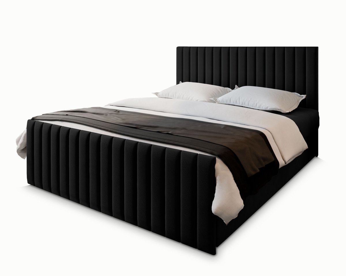 Boxspring ARION 180x200 cm met matras en topper, bedkasten - Zwart