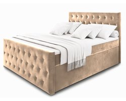 Boxspring FONDI 140x200 cm met matras en topper, bedkasten - Beige