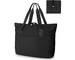 Tote tas, grote schoudertas, reistas met meerdere vakken, waterdichte opvouwbare handtas met rits voor reizen, werk, school, winkelen, #3 Zwart-l, Medium
