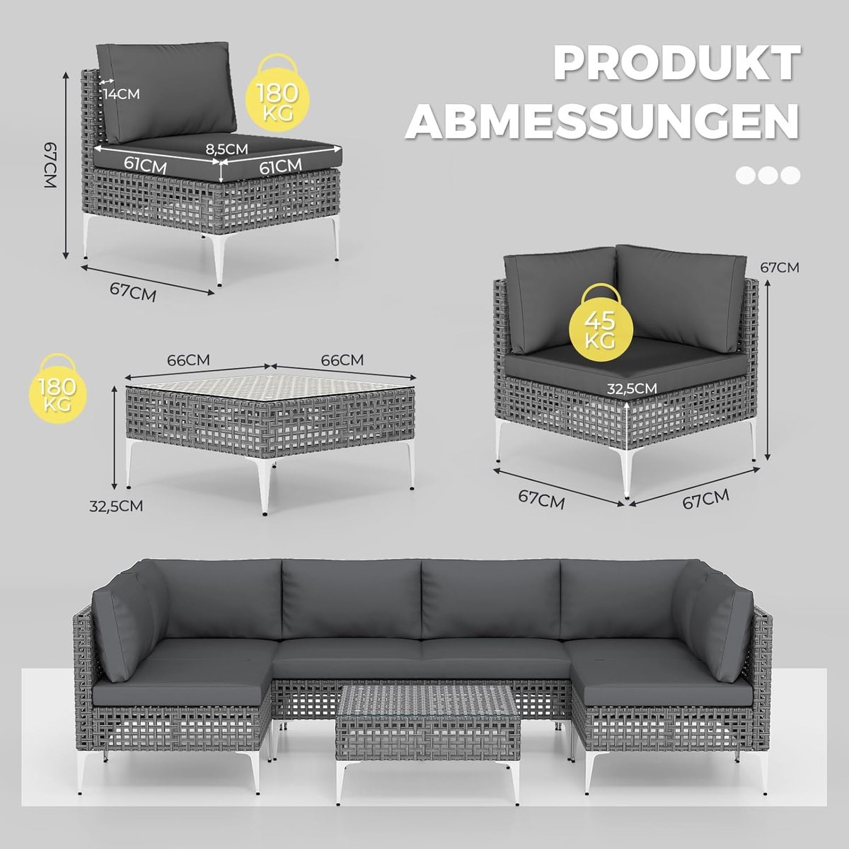 Tuinloungeset 7-delig Bellavero – Modulaire Rotan Loungeset met Glazen Tafel en Zit- & Rugkussens – Moderne Balkon- & Terrasmeubels voor Tuin, Veranda & Outdoor Relax