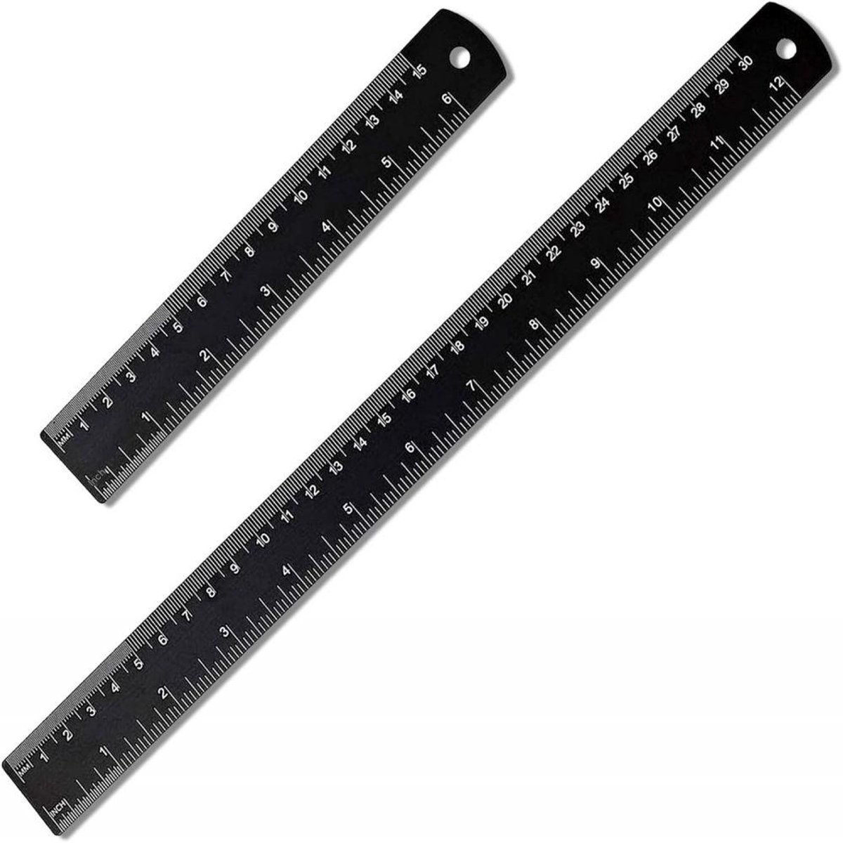 TuseRxln Liniaal - Aluminium - 15 cm en 30 cm - cm/inch - 2 stuks - School en Kantoor