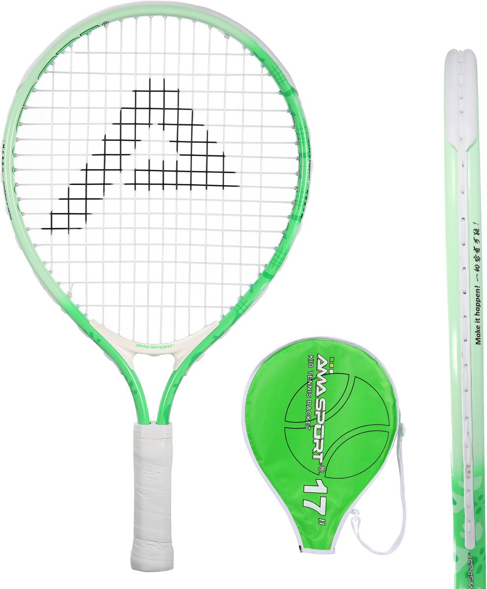 Kinder Tennisracket Groen 17 inch – Lichtgewicht Junior Racket met Tas – Ideaal voor Beginners – AMA Sport