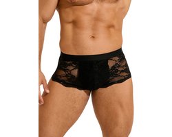 Zeloria Heren Kant Boxer – Transparante Erotische Lace Boxershort – Zwart – M – Stretch & Comfort