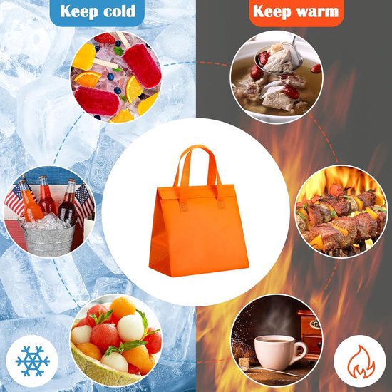 Koeltas - Draagtas - 10 stuks - Exclusief kamperen - Koningsdag - Vrijmarkt Supplies - 22x24x15cm - Herbruikbare Pizza Bezorgtas - Geïsoleerde Thermoskan voor Warme en Koude Maaltijden - OranjeKoeltas van Merkloos — afbeelding 3