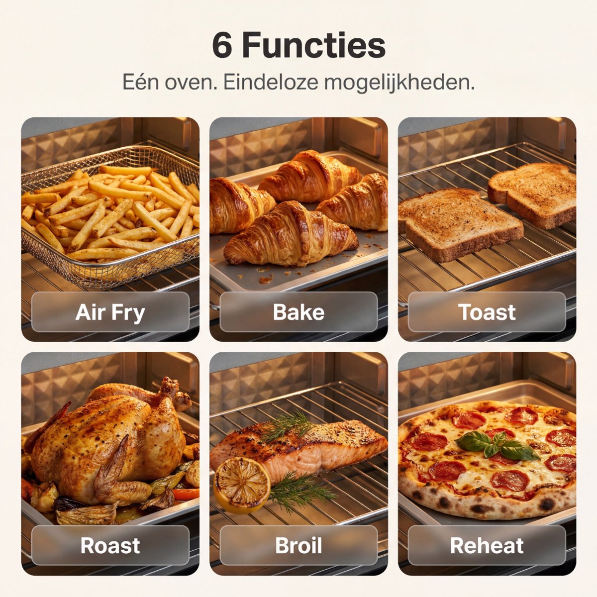 Safecourt 6-in-1 Airfyer oven - 100% PFAS-vrij - 6 programma’s - 80 tot 230 graden - Airfryer, bakken, roosteren, toasten, grillen & opwarmen - Blauw – foto 5