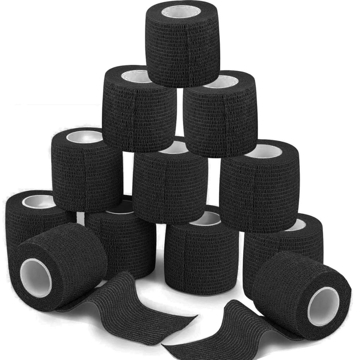 TuseRxln Self-Adhesive Tape - Verband - Elastic Fixation - Self-Wrapping - 12 Rolls - For Pets Black