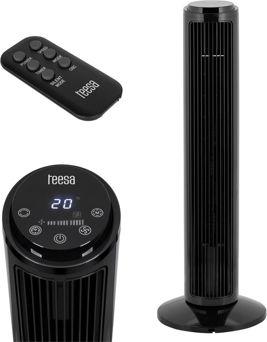 Kolomventilator Teesa stil 3 snelheden timer afstandsbediening compact slank design voor thuis kantoor