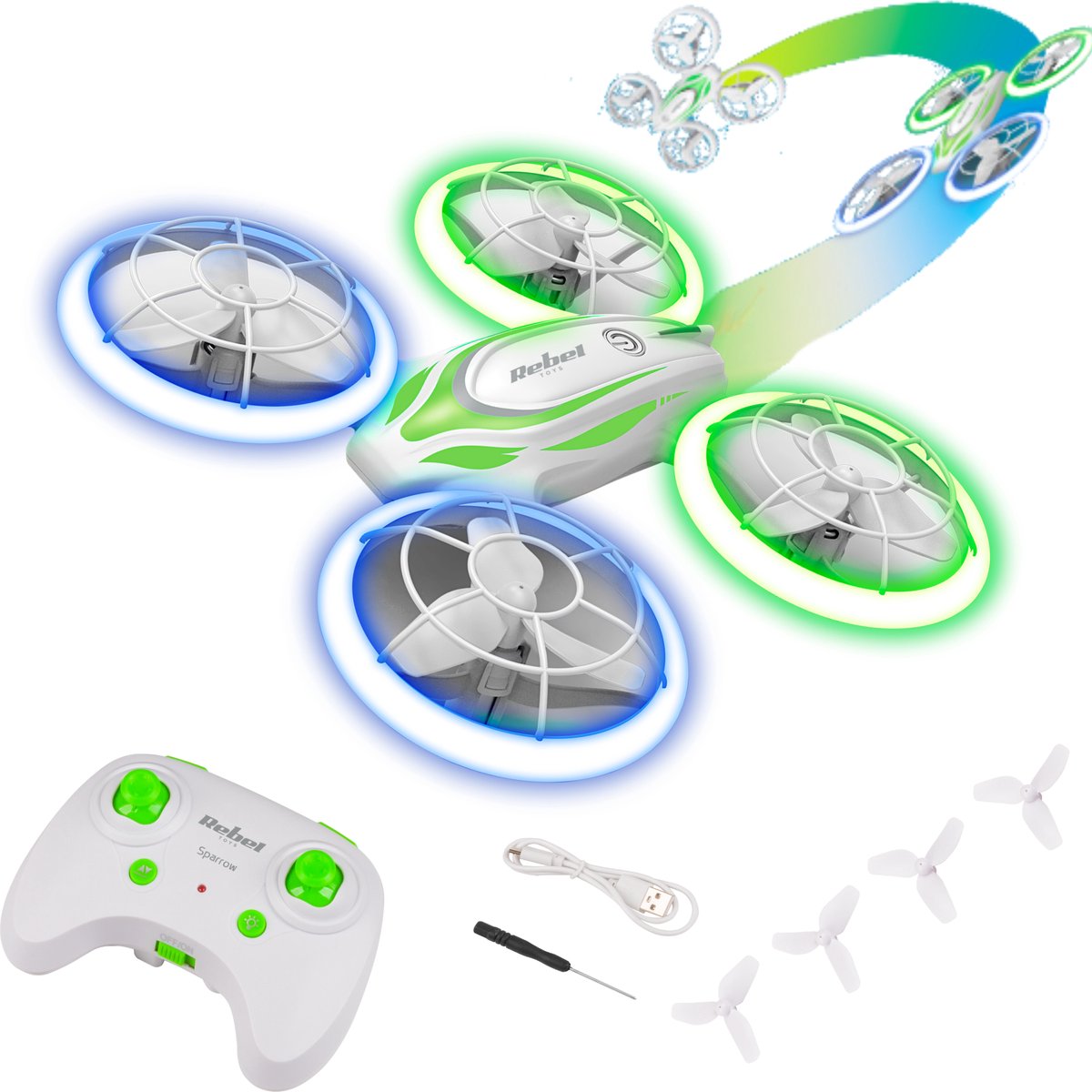 Rebel Toys SPARROW - Dron voor Kinderen - Kompasmodus - LED - Zesassige Gyro - Veilig Ontwerp