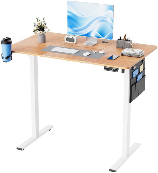 Earthyhome - Zit sta bureau - Zit-sta bureau 120 x 60 cm - Elektrisch verstelbaar 71cm-117cm - Anti-botsing technologie - Geheugenfunctie - Stille Motor - Houtkleur.