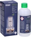 Fles De'Longhi EcoDecalk ontkalker met aanwijzingen op de achtergrond.