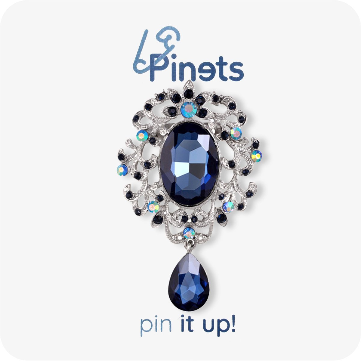 Pinets Classic - Barokke Brosche - Blauwe Zirkoon - Metalen Afwerking