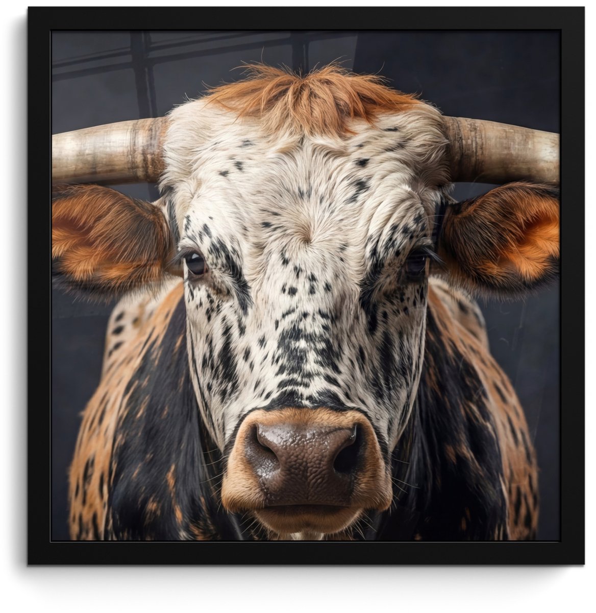 FrameYourWall Poster in lijst - Fotolijst 40x40 cm - Posters - Stier - Kleurrijk - Hoorns - Posterlijst zwart - Decoratie - Wanddecoratie woonkamer - Muurdecoratie slaapkamer