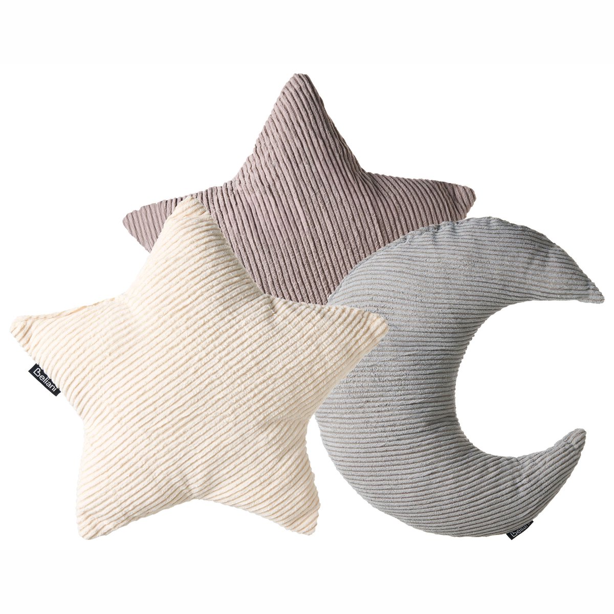Beliani LUNA - Set van 3 sierkussens - Gebroken wit/Grijs/Taupe - Corduroy Meerkleurig