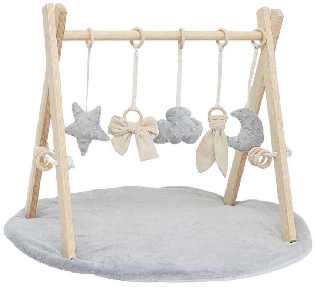 LuMali BabyGym met 5 Speeltjes en een Speelmat Grau - Speelmat Baby - Babygym toys - Baby Mat Play