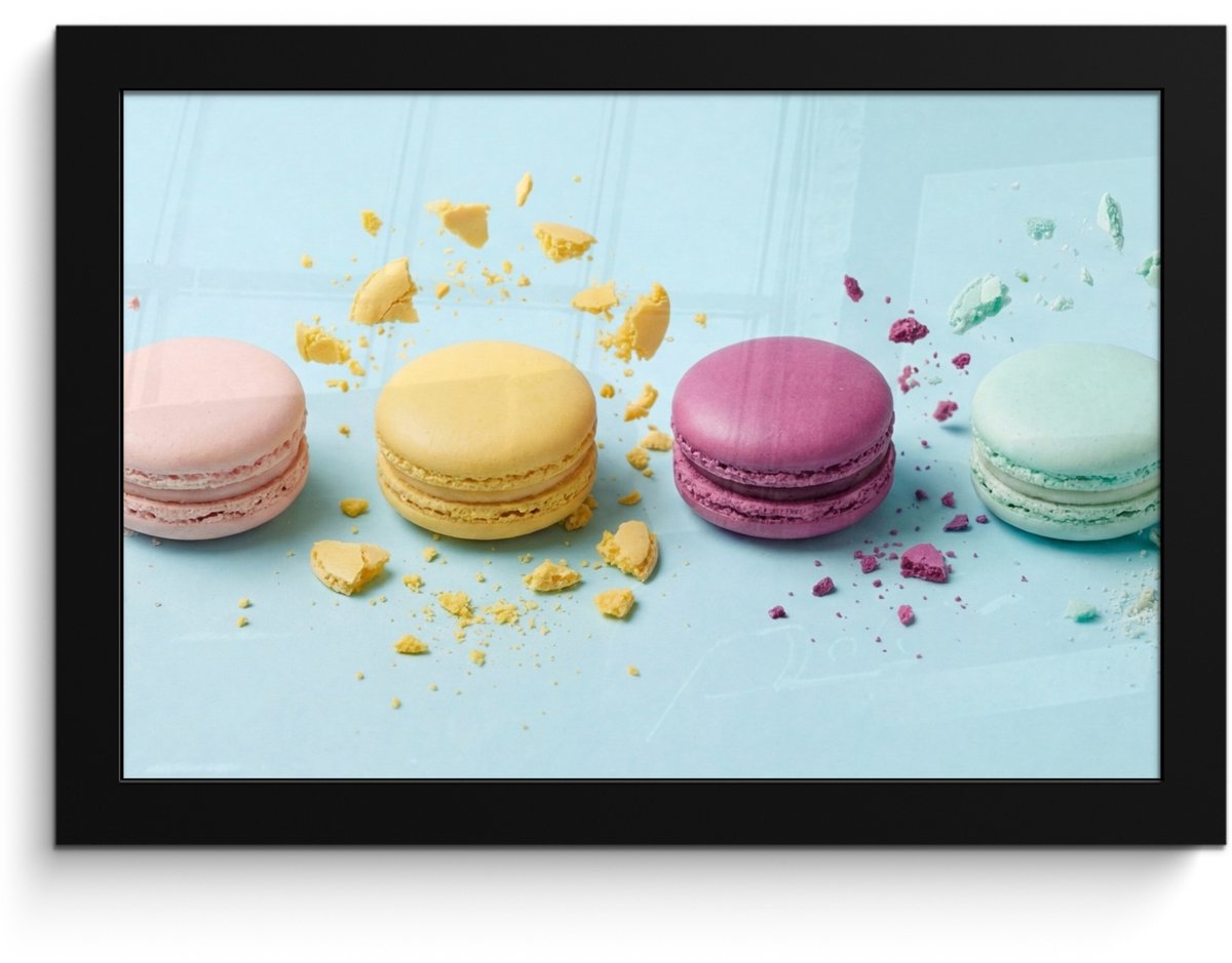 FrameYourWall Poster in lijst - Fotolijst 30x20 cm - Posters - Macarons - Kleurrijk - Pastel - Posterlijst zwart - Decoratie - Wanddecoratie woonkamer - Muurdecoratie slaapkamer