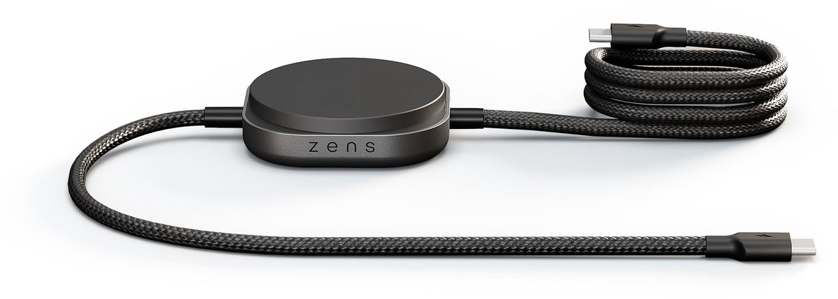 Zens Pro 2 USB-C Kabel met Draadloze Oplader voor telefoon / earbuds - geschikt voor MagSafe en Qi2 - Zwart