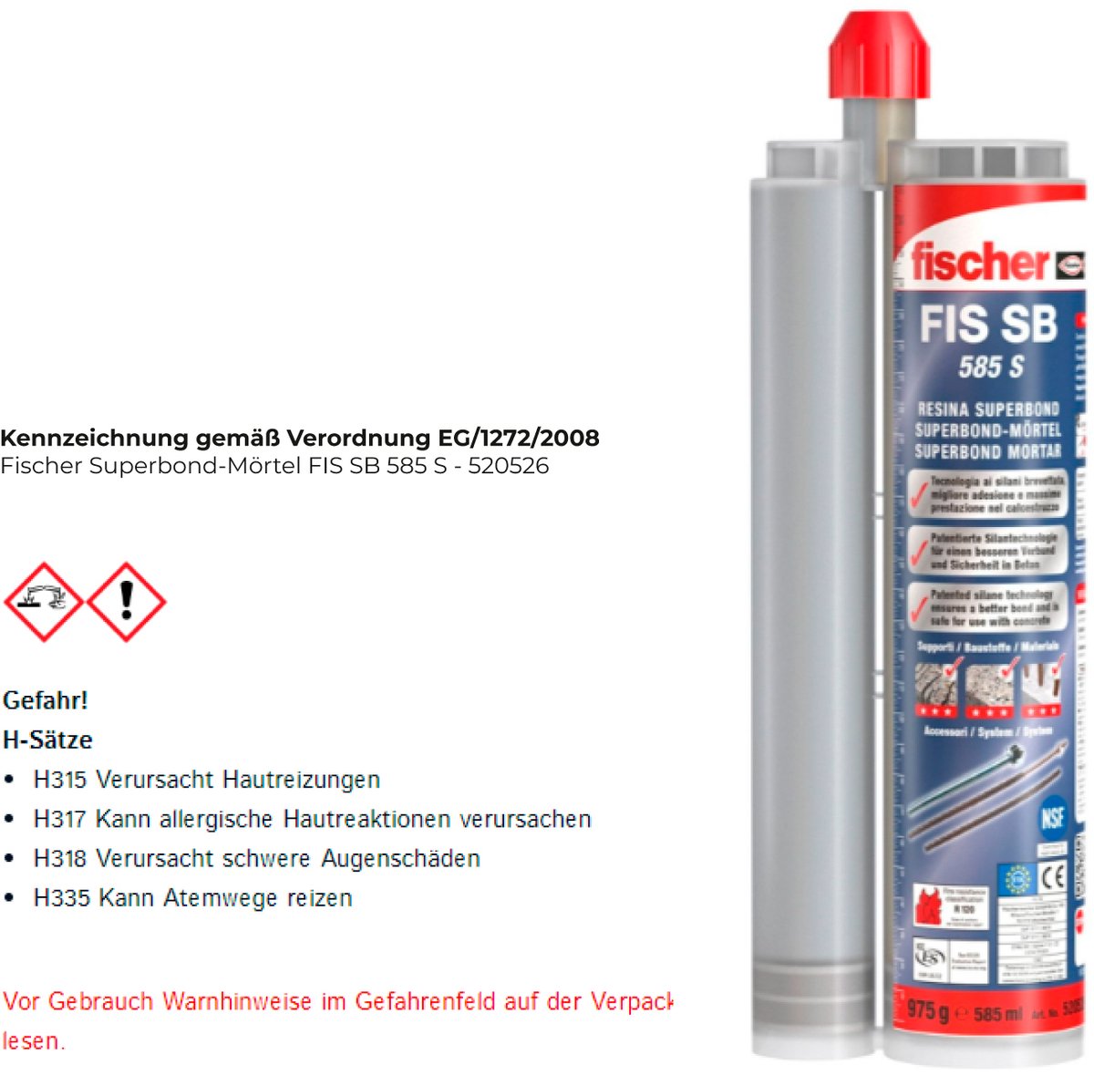 Fischer Superbond-mortel FIS SB 585 S - 520526