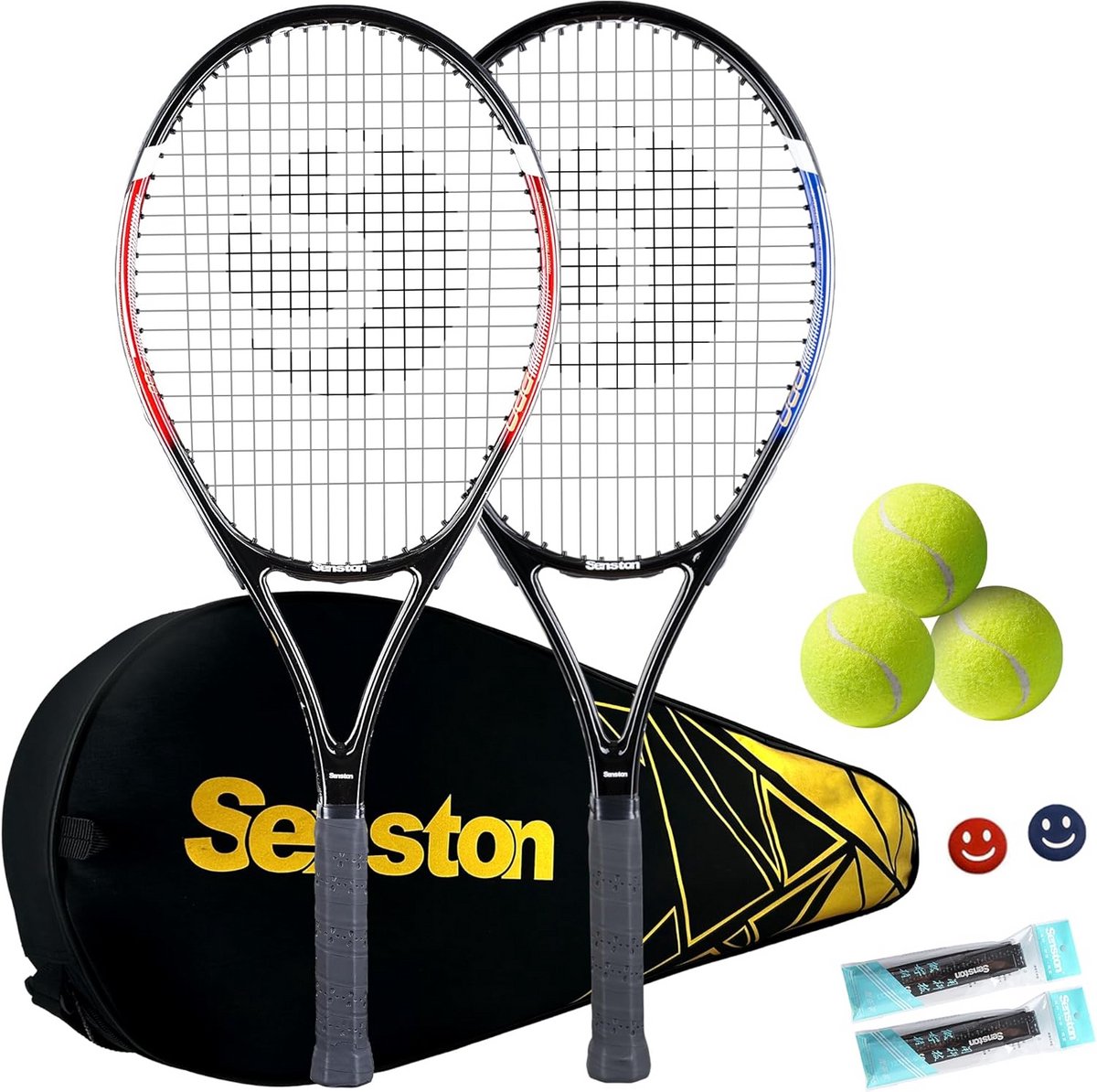 Complete set van 2 volwassen tennisrackets met ballen en toebehoren