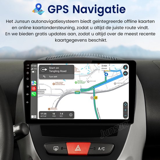 Junsun Autoradio Geschikt Voor Toyota Aygo | 2005 t/m 2014 Accessoires - Android 15 - Achteruitrijcamera - 6GB+128GB, Draadloze CarPlay & Andriod Auto, DAB+, Bluetooth, GPS-Navigatie, 4G & WIFI, RDS, SWC, 10 inch Touchscreen, DSP, Octa-core processor