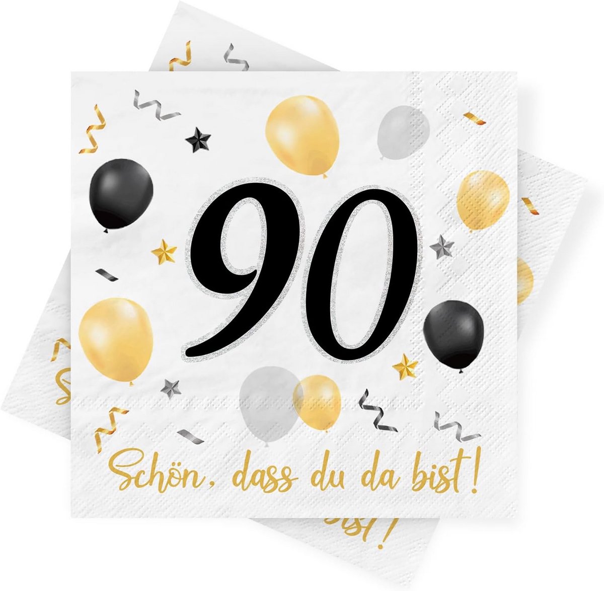 Servetten 90 Jaar Goud Zwart - Cocktailservetten 3-laags Feestversiering 33x33 cm