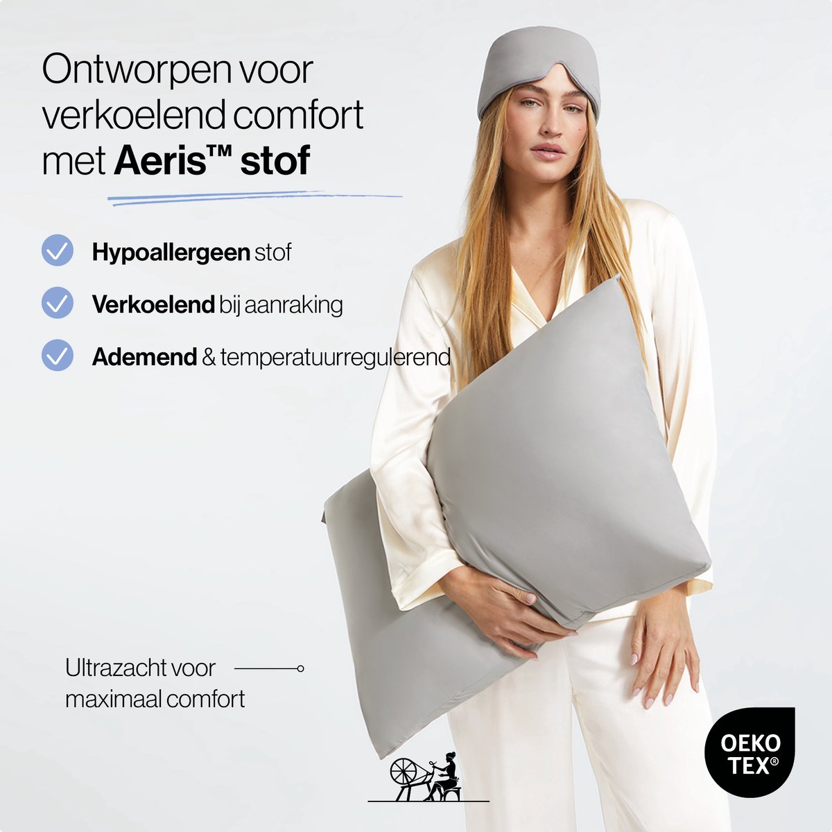 Dore & Rose - Cooling Slaapmasker - Verkoelend Oogmasker - Zijden Slaapmasker Met Verkoelende Functie - Deep Sleep Mask - Eye Mask - Verduisterend - Wallen - Grijs — afbeelding 3