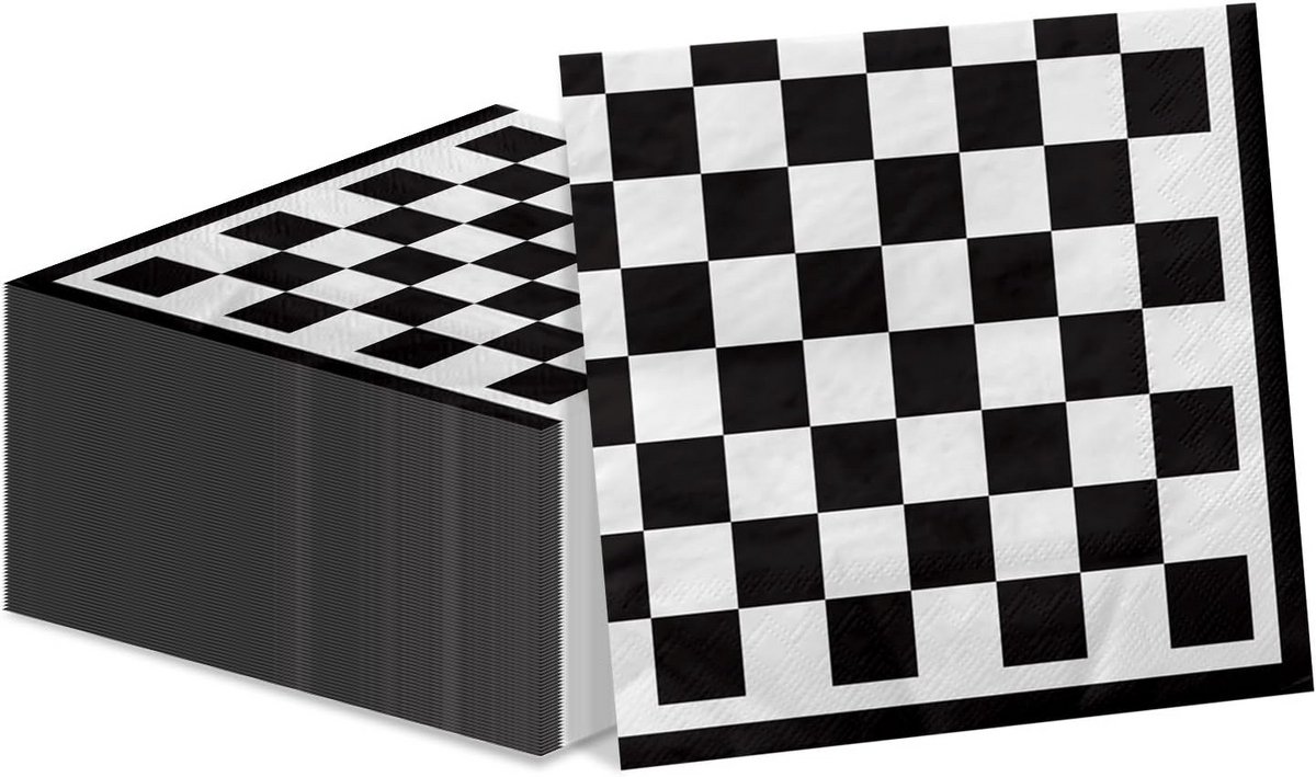 100 Zwart-Wit Geruite Servetten voor Raceauto Themafeest